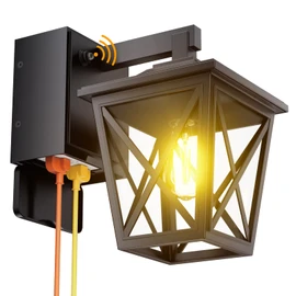 Ehaho Porch Lights with Outlet, Dusk to Dawn Outdoor with Outlet Built-in, Waterproof Anti-Rust Aluminum Outside Light with GFCI Outlet, Wall Sconce Light with Plug for Front Door (Black 1PC)