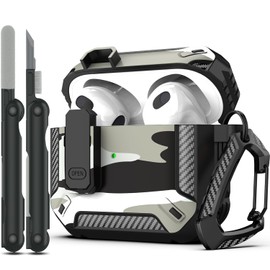 RFUNGUANGO Compatible with AirPods 3 Case Protective Case with Cleaning Kit, Military Hard Case with Lock Compatible with AirPods Gen 3 Charging Case 2021, Camouflage Colour