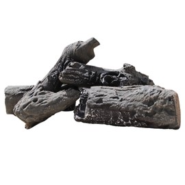 Gas Fireplace Logs, 4pcs Large Faux Ceramic Wood Logs,Decorative Fake Fireproof Logs Set for Indoor Outdoor Ventless Gas,Propane,Ethanol,Fireplace and Firepit,Charcoal Color,10inch