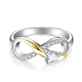 Starchenie Infinity Ring 925 Sterling Silver Heart 3A Zircon Gold Wing Engagement Ring for Women