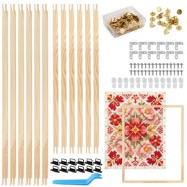 12 Pcs Needlepoint Stretcher Bars for Needlework, Including 16 in & 20 in Stretcher Bars, 100 Thumb Tacks, Storage Box and Tacks Remover, Wooden Canvas Stretcher Bars for Embroidery Needlework