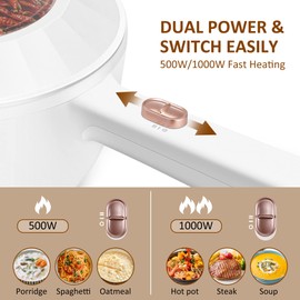 Bear Hot Pot Electric, 2L Multifunctional Portable Cooking Pot, 1000W Rapid Noodles Electric, Non-Stick Frying Pans for Steak, Egg, Ramen, Oatmeal With Dual Power Adjustment