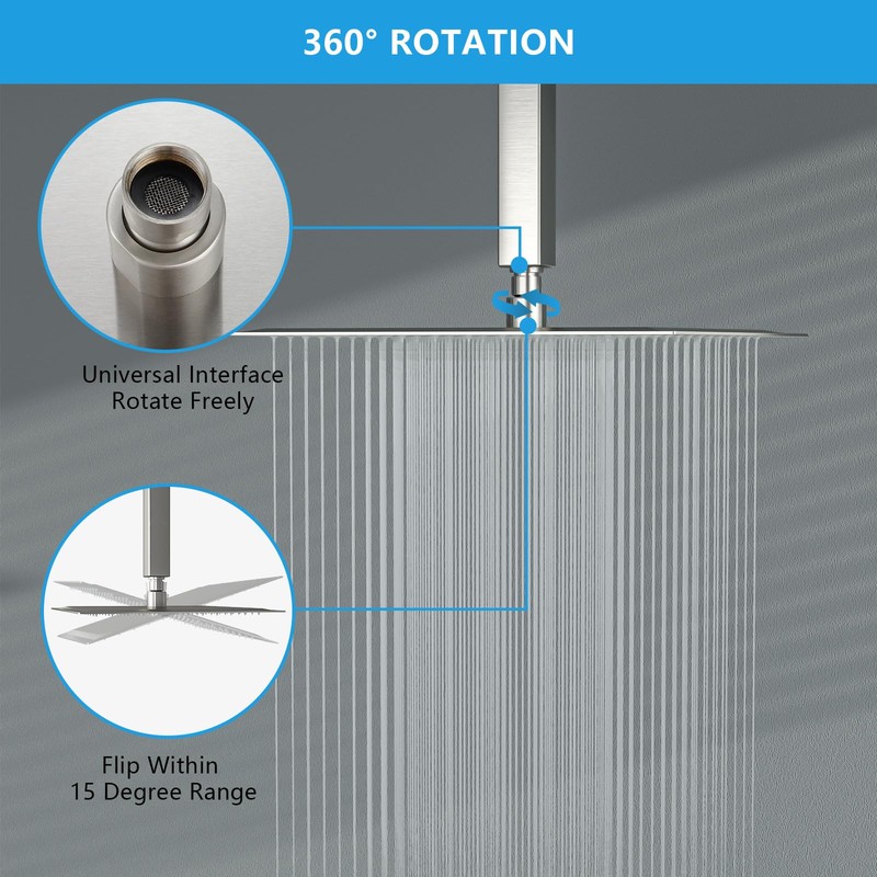 Lordear Rain Shower Head 10 Inch Square Waterfall Shower Head