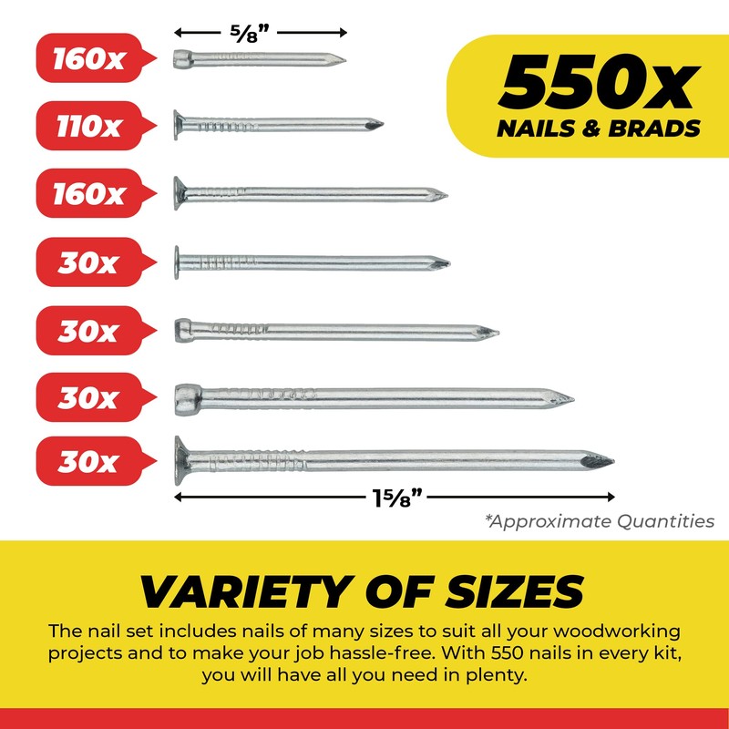 Qualihome Hardware Nail Assortment Kit, Includes Finish, Wire, Common, Brad