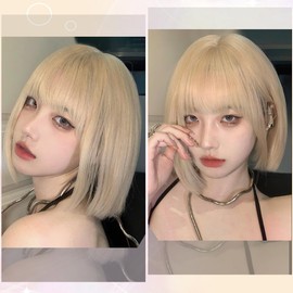AISIQUEENS Wig, Blonde, Short, Full Wig, Women's, Cross-Dressed Bob, Bangs, Women's Wig, Natural, Heat Resistant, Everyday Use, Fashionable, Cosplay, Small Face, Popular, Fashion, Everyday, Cute,