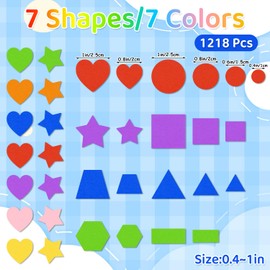 1218 Pcs Foam Stickers 7 Colors Self Adhesive Foam Shapes Sticker for Kids Crafts Geometric Stickers for Preschool DIY Arts Project