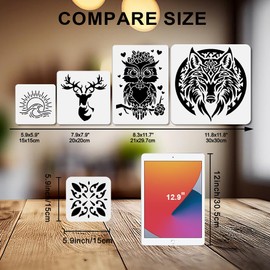 MAYJOYDIY 9 Stück Florale Hintergründe Malschablonen 15 × 15cm Mit Pinsel Geometrische Schablone Mit Blumenquartett Wiederverwendbare Kunststoffvorlagen Für Holzfenster DIY Bastel Fotoalbum