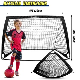 LIBERRWAY Soccer Goal 4'x 3' Portable Kids Soccer Goals for Backyard or Indoor Pop Up Soccer Net with 6 Training Cones, Carrying Bag, 8 Ground Stakes, 2 Set