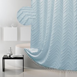 Siiluminisoy Boho Fog Blue Shower Curtain Woven Fabric Cute Shower Curtain, 72 x 72 Tufted Chevron Textured Striped Modern Farmhouse Minimalist for Bathroom