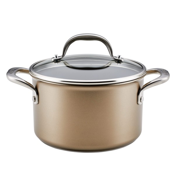 Anolon Ascend Hard Anodized Nonstick Saucepan/Saucepot and Lid - Good for All Stovetops (Gas, Glass Top, Electric & Induction), Dishwasher & Oven Safe with Stainless Steel Handle, 4 Quart - Bronze