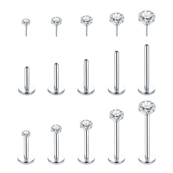 Aumeo 20G 18G 16G Threadless Push in Nose Rings Studs Surgical Steel Labret Jewelry Monroe Lip Rings Studs Medusa Ashley Piercing Jewelry for Women (Steel-18g*6/7/8/10/12mm)