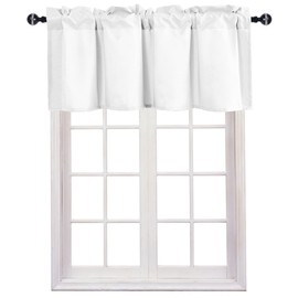JIUZHEN Valance Curtains for Kitchen Window Valances for Living Room/Basement Window Curtains Bathroom Thermal Insulated Short Rod Pocket Curtain Panels, White,42 x 18 Inches,1 Panel