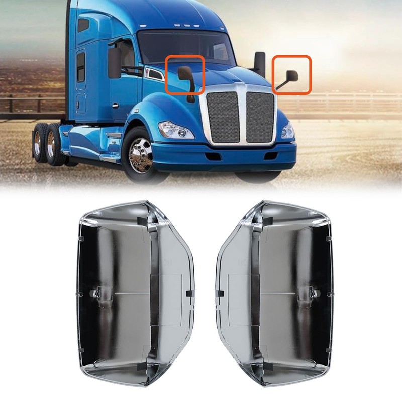WANLLY Chrome Hood Mirror Covers For Kenworth T680 Peterbilt 579