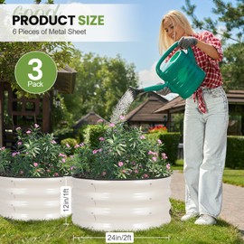 G GOOD GAIN Round Raised Garden Bed - 3Pcs 2x2x1ft Galvanized Steel Planter Boxes Outdoor with Rubber Edge Trim | Metal Raised Beds for Gardening Vegetables Flowers Fruits Herbs (White)
