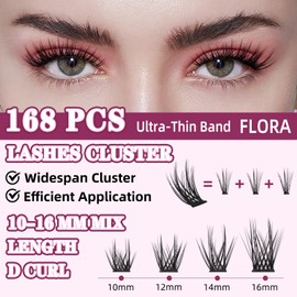 UILULU Lash Clusters Kit 168 Individual Clusters False Eyelashes, DIY Cluster Eye Lash Extensions Kit with Bond & Seal, Remover, Tweezers, Fake Eyelash D Curl-0.07-10-16MM(U24 Lash Kit)