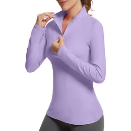 GGOV Golf Shirts for Woman UPF 50+ Sun Protection Quick Dry Lightweight Long Sleeve Polo Shirts for Woman Rash Guard, Xlight Purple, Small