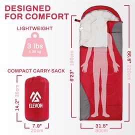Elevon Sleeping Bag for Adults Teens Kids Cold Warm Weather, Portable Waterproof & Lightweight, Compact with Compression Sack, for 3-4 Seasons Camping, Backpacking, Hiking, Travel, Indoors Outdoors