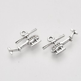2 Helicopter Charms Antique Silver Tone 20 x 12 mm Double Sided US Seller 1571