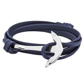 Flexo Anchor Bracelet Nautical Handmade Black Gold Plated Vegan Leather Motivational Sailor Stainless Steel Dorsal Wrist Wrap for Men and Women - Blue and Silver