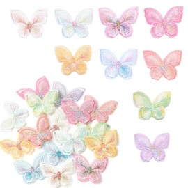 Pamtns Pack of 18 Butterfly Appliques Colourful Double Layers Butterfly Organza Patches Lace Organza Embroidery Butterfly Sewing Patches for DIY Clothing Hair Accessories Bag Curtain