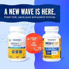 Oceanblue Omega-3 2100 - 180 ct - Triple Strength Burpless Fish Oil Supplement with High-Potency EPA, DHA, DPA - Wild-Caught - Orange Flavor (90...   