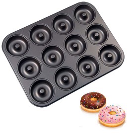 Old Tjikko Doughnuts Baking Mould, 12 Cavities Doughnut Mould, Baking Tray with Non-Stick Coating (12er 02)