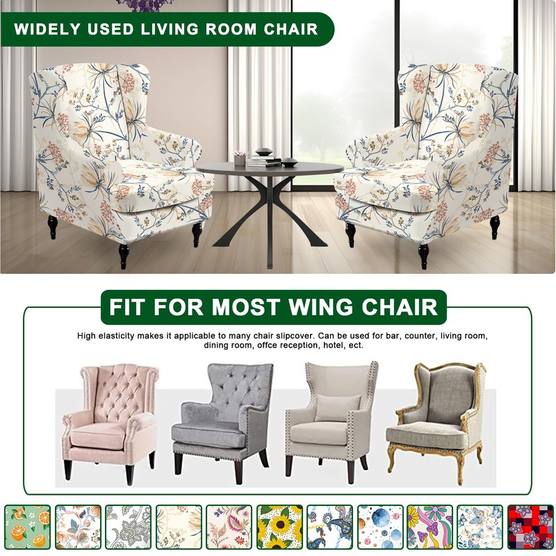 CRFATOP Wingback Chair Covers 2 Pieces Stretch Printed Wing Back