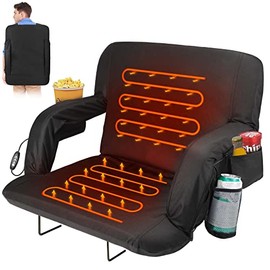 Double Heated Stadium Seats for Bleachers with Back Support and 20" Wide Cushion, Extra Portable Bleacher Seat Foldable Stadium Chair, USB 3 Levels of Heat, 5 Pockets, for Outdoor Camping Games Sports
