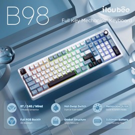 iLovBee B98 Creamy Keyboard with Number Pad, Wireless Mechanical Gaming Keyboard w/Knob, Full Size Bluetooth/2.4Ghz/USB-C RGB Custom Keyboards for Win/Mac, Gasket Hot Swappable Linear Switches