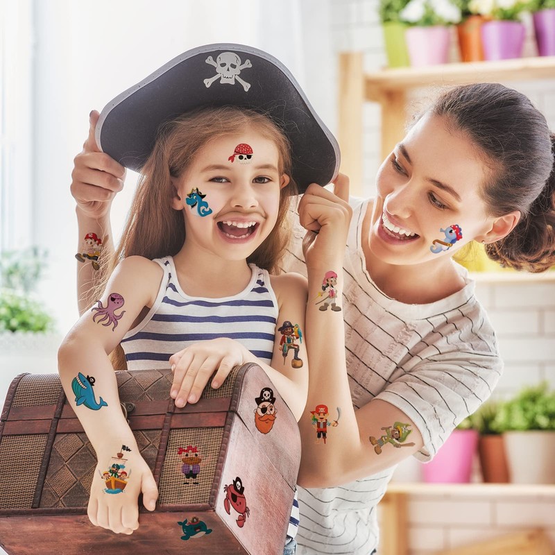Qpout Pirate Temporary Tattoos for Kids, 12 Sheets, Waterproof, Easy
