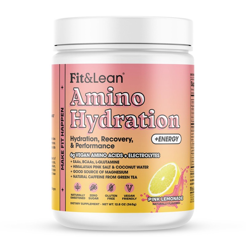 Fit&Lean Amino Hydration Plus Energy, Polvo Pre Entrenamiento Endulzado Naturalmente,