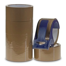 Brown Packing Tape 6 Roll Pack With Tape Dispenser | 6 Rolls 48mm x 50m Brown Parcel Tape Heavy Duty | Packing Boxes For Moving House | Safely & Easily Seals Your Parcels and Boxes