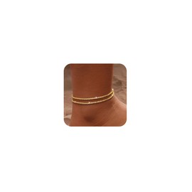 Tasiso Gold/Silver Ankle Bracelets for Women,14K Gold Anklets for Women Waterproof Sparkly Chain Rhinestone Anklets Set Stackable Layered Anklet Bracelets for Women Beach Gold Jewelry Gift