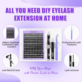 DIY Eyelash Extensions Set, Individual Cluster Lashes, Natural Cluster Eyelashes, with Eyelash Glue and Seal, Artificial Eyelashes (D-10-16 mm)