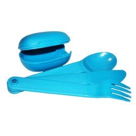 Tupperware Snap Together - Juego de cuchillos, tenedor y cuchara, estuche de viaje, color azul