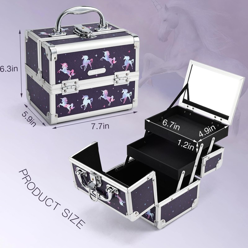 Joligrace Makeup Case for Girls Cosmetic Train Case Makeup Storage