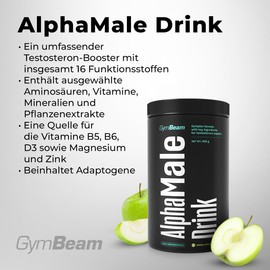GymBeam GymBeam AlphaMale Drink - umfassender Pre Workout Testosteron Booster, mit 16 Funktionsstoffen, optimal fr Fruchtbarkeit und reproduktive Funktionen (400 g, grner Apfel)