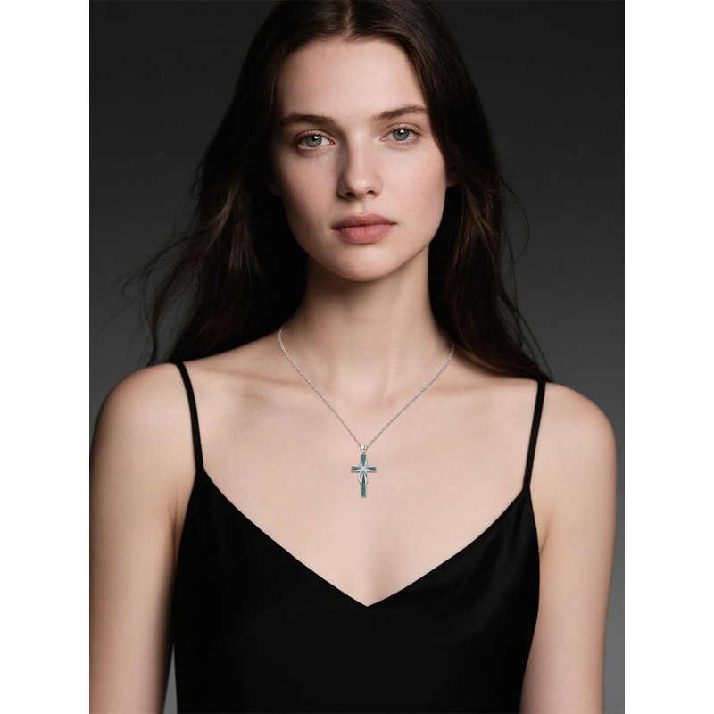 KiiKii Turquoise Cross Necklace 925 Sterling Silver Infinity Cross Necklaces