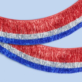 xo, Fetti Red, Silver + Blue Layered Fringe Banner - 6 Ft. | 4th of July Decorations, Western Party Decorations, Patriotic Birthday Party Decor, Cowboy Backdrop, Summer BBQ Sign