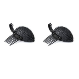 2Pcs Black Puff Hair Cushion with Clips, Fluffy Sponge Bun Comb Bump It Up Hair Base Set for Women and Girls DIY Hairstyling Tools, Hair Accessories