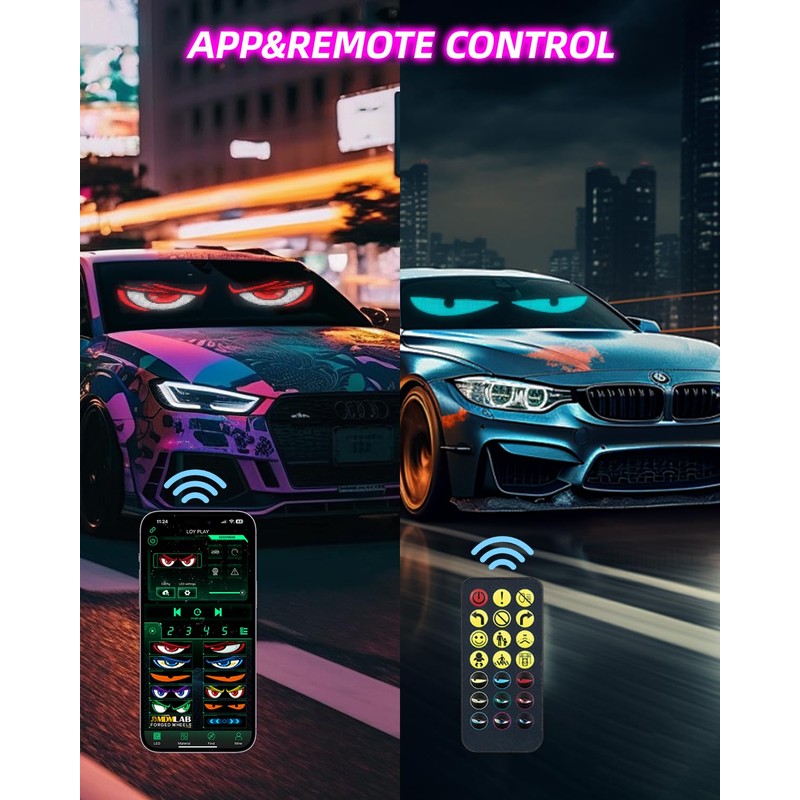 Untrxr 2pcs Programmable Soft LED Devil's Eye Car,14"*4" Led Car