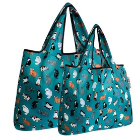 allydrew Large & Small Foldable Tote Nylon Reusable Grocery Bags, Set of 2, Kitties Everywhere