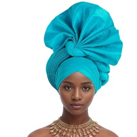 JRZXTWL Nigerian Luxury Headtie, African Headtie WomenWrap Turban Cap Auto Gele Headgear For Party (Light blue, Standard size)