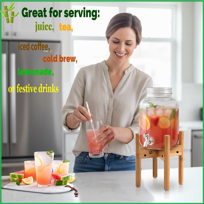ZPirates Drink Dispenser Bamboo Stand/Holder - Adjustable, Holds Dispensers for