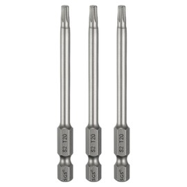 HARFINGTON 3pcs T20 Torx Head Screwdriver Bit 1/4" Hex Shank 3.15" (80mm) Long Magnetic No Hole Tip Tamper Proof 6 Point Star Screw Driver Drill Bits S2 Steel Industrial Power Screwdrivers