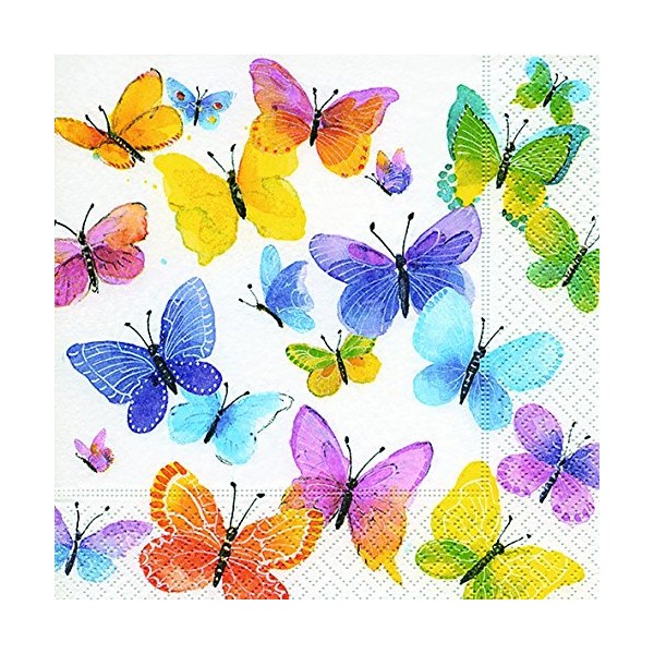 20 napkins, colourful butterflies, spring/summer, animals, 33 x 33 cm