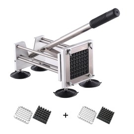 French Fry Cutter, Potato Slicer Fry Cutter with Detachable Handle， Stainless Steel Potato Cutter Includes 3/8",1/2" Blades with 4 Suction Feet for Potato, Carrot, Cucumbers