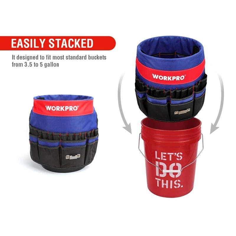 WORKPRO 5 Gallon Bucket Organizer Tote Bag 51 Storage Pocket