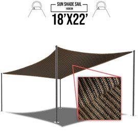 E&K Sunrise 18' x 22' Brown Rectangle Sun Shade Sail Outdoor Shade Cloth UV Block Fabric,Curve Edge-Customized