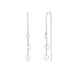 Vanbelle 925 Sterling Silver Jewelry - Dangling Open Hearts Threader Earring - Rhodium Plated - Classic Lightweight Valentine Gift for Her
